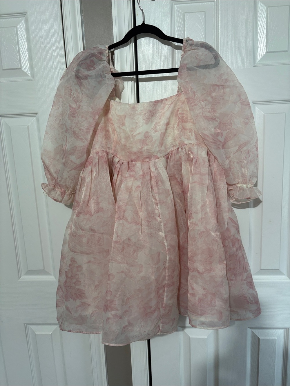 Selkie Sheer Pink Floral Puff Sleeve Dress